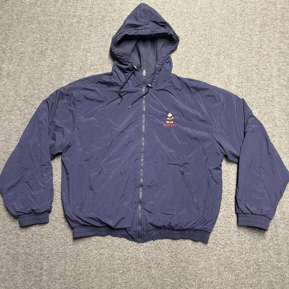 Vintage Walt Disney World Jacket Adult Medium Blue Heavyweight Hooded Zip Nylon - Picture 2 of 6